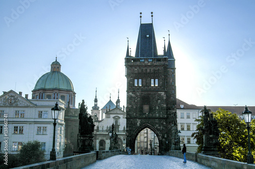 Prague, Carls Bridge, silhouette, Czech Republic