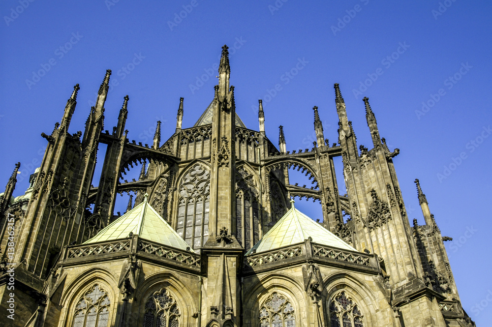 Obraz premium Prague, Veits Cathedral on hill Hradschin, Details of gothic roo