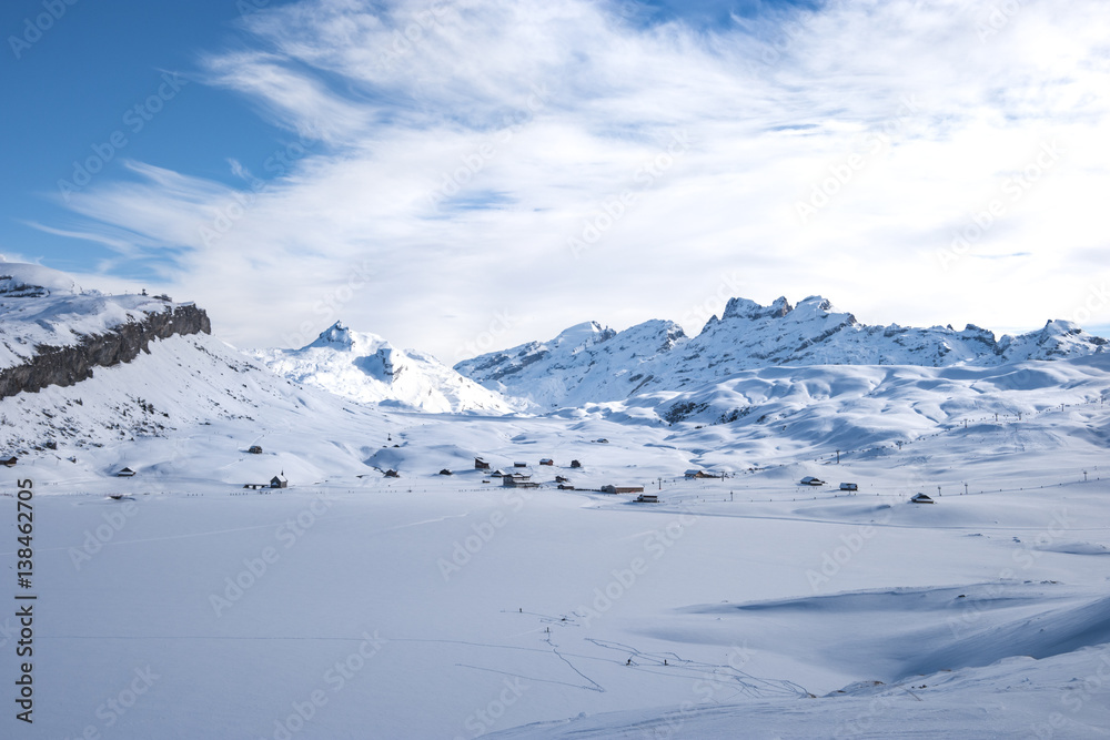 Winter in Swiss alps on a sunny day during a freeride session