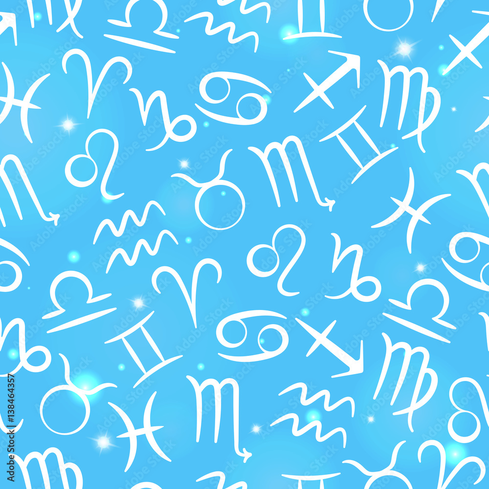 Seamless pattern with zodiac signs on the starry blue sky Seamless pattern with zodiac signs on the starry blue sky