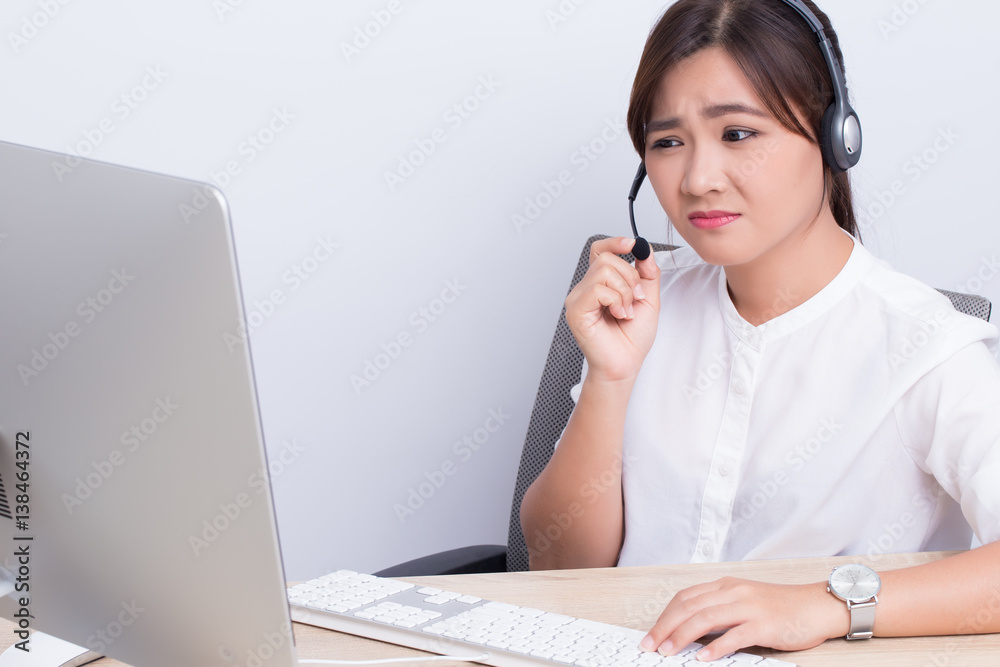 Woman working in call center she feel boring Woman working in call center she feel boring