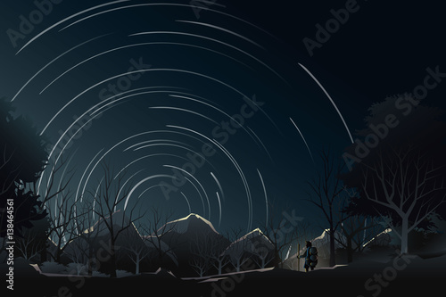 adventurer journey to mountain when night to watch star trail