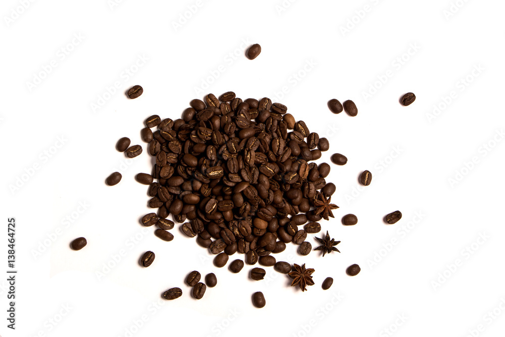 Roasted coffee beans on white background Roasted coffee beans on white background