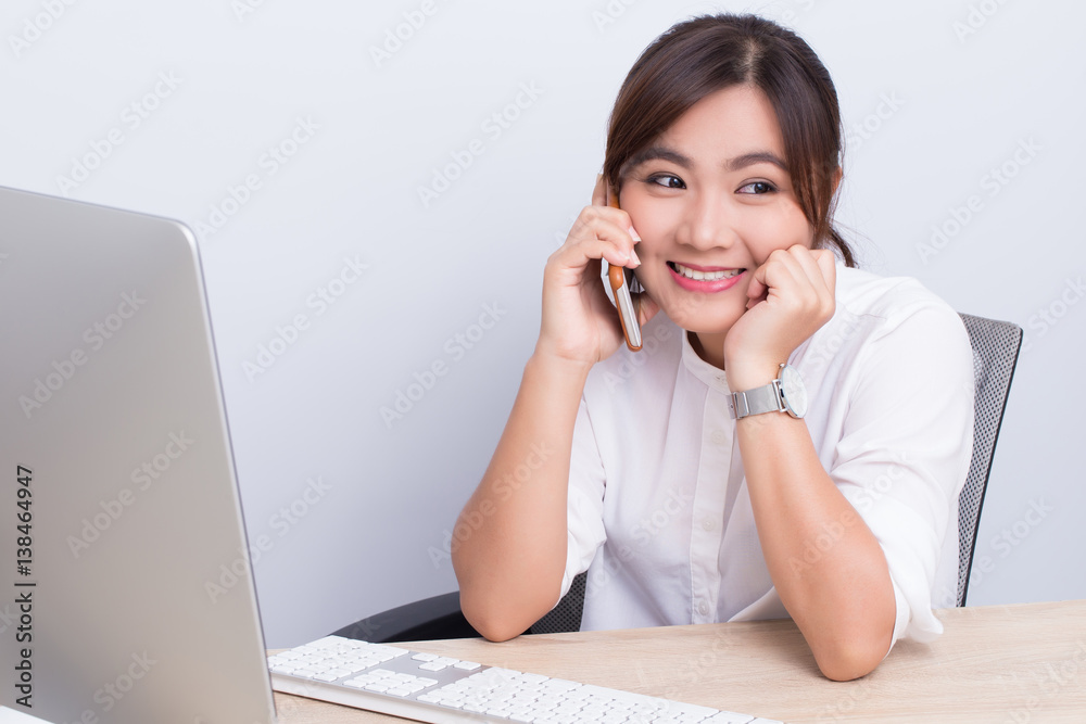 Woman sneak play the smartphone has love in office Woman sneak play the smartphone has love in office