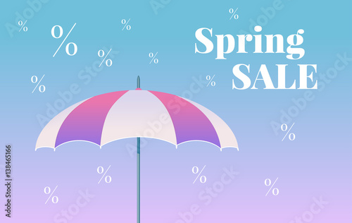 Spring sale colorful vector banner. Vector umbrella. Modern gradient background.