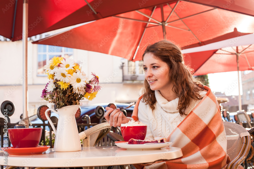 Woman in cafe outdoor Woman in cafe outdoor