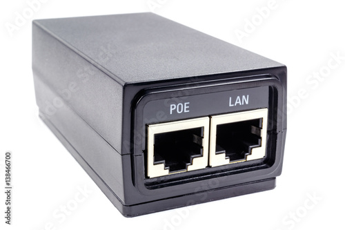 Power over Ethernet adaptor on a white background