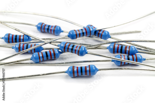 Set of unused resistors on a white background