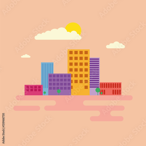 Modern city green centre with tall buildings