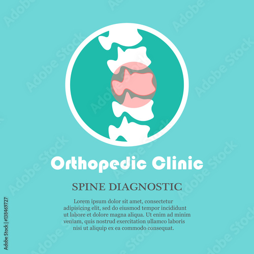 Medical diagnostic spine center. Orthopedic clinic logo. Medical blue background