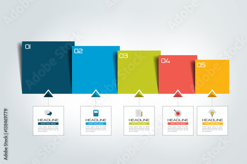 Five  steps chart, template, scheme, tab. Vector illustration.