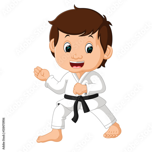 Little boy training karate