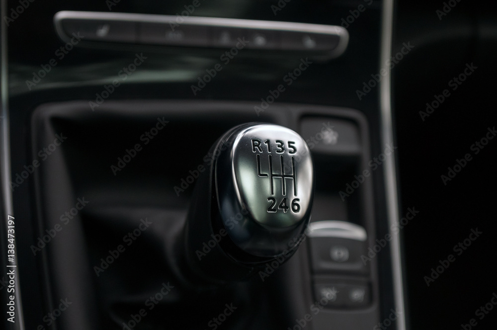Manual gear shift lever in the new car.