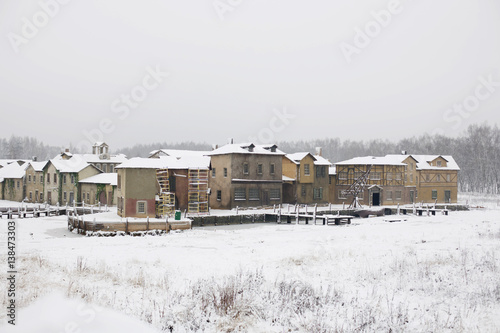 The buildings of the medieval city in winter