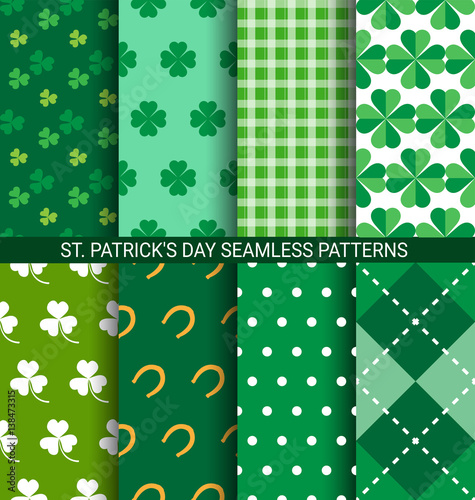 Set of abstract Shamrock seamless patterns for St. Patrick's Day card