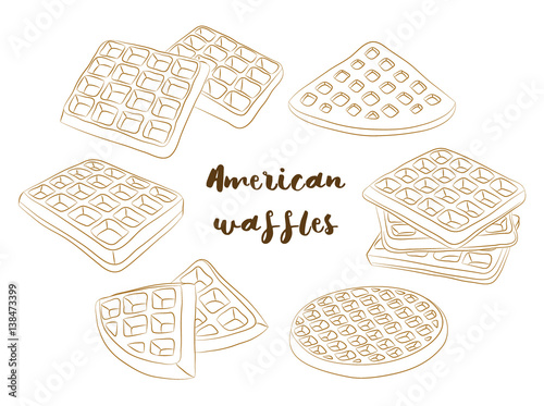 Vector illustration of various American waffles.