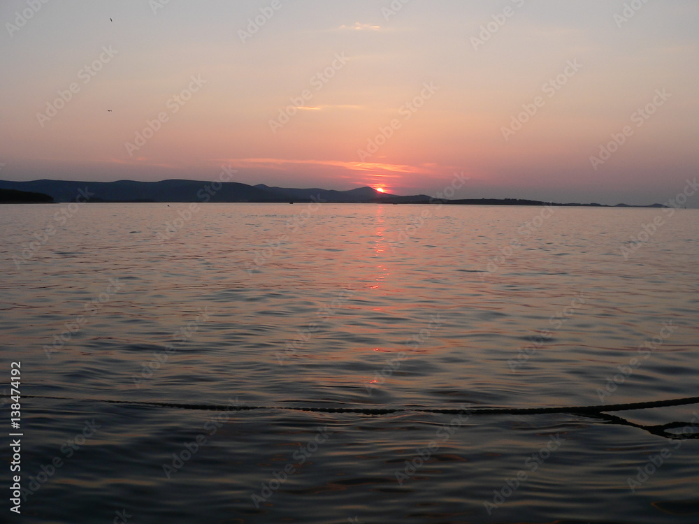 Beautiful sunset over croatian hrvatian sea
