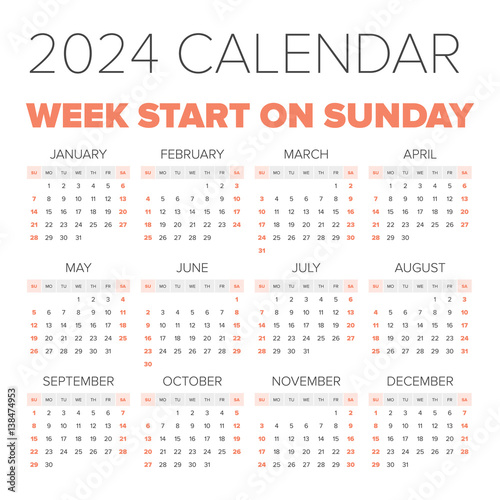 Simple 2024 year calendar