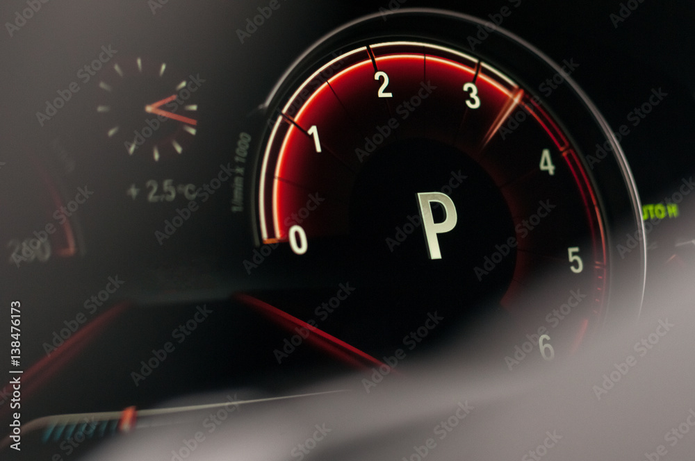 Digital tachometer of the car. Full acceleration. Digital tachometer of the car. Full acceleration.
