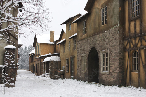 The buildings of the medieval city in winter © Rauf Kerimov
