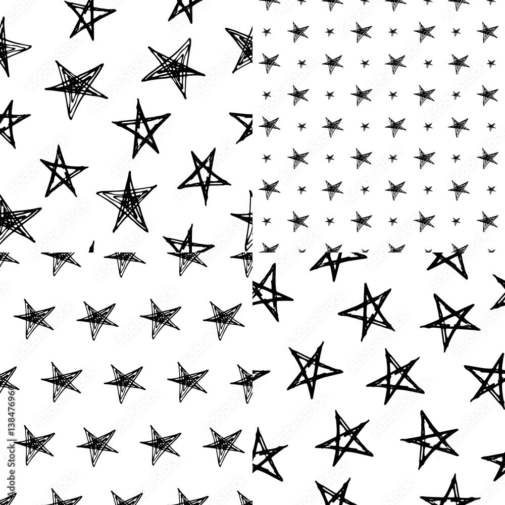 hand-drawn doodle seamless pattern with stars.
