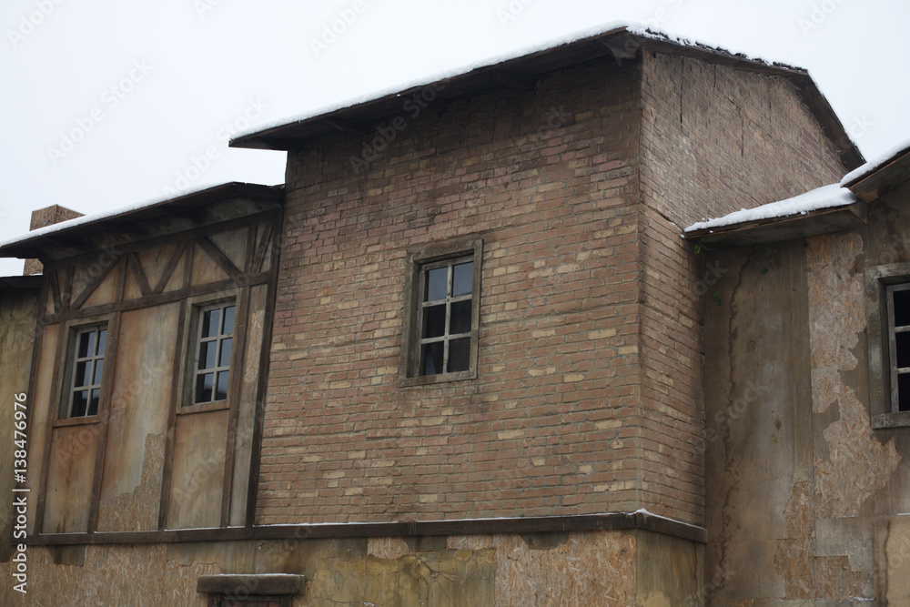 The buildings of the medieval city in winter