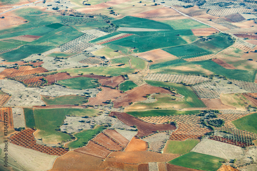aerial of countryside and fields around madrid