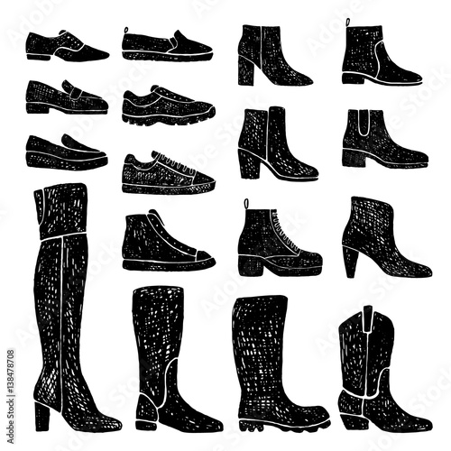 Collection of hand drawn shoes.