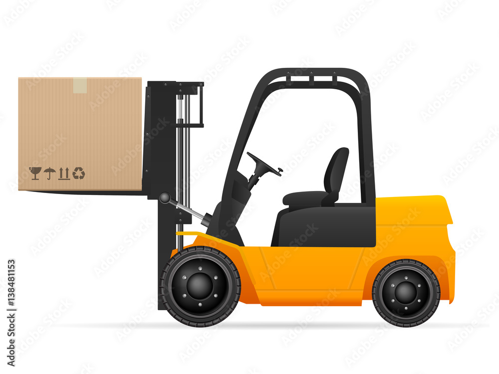 Forklift with pasteboard box