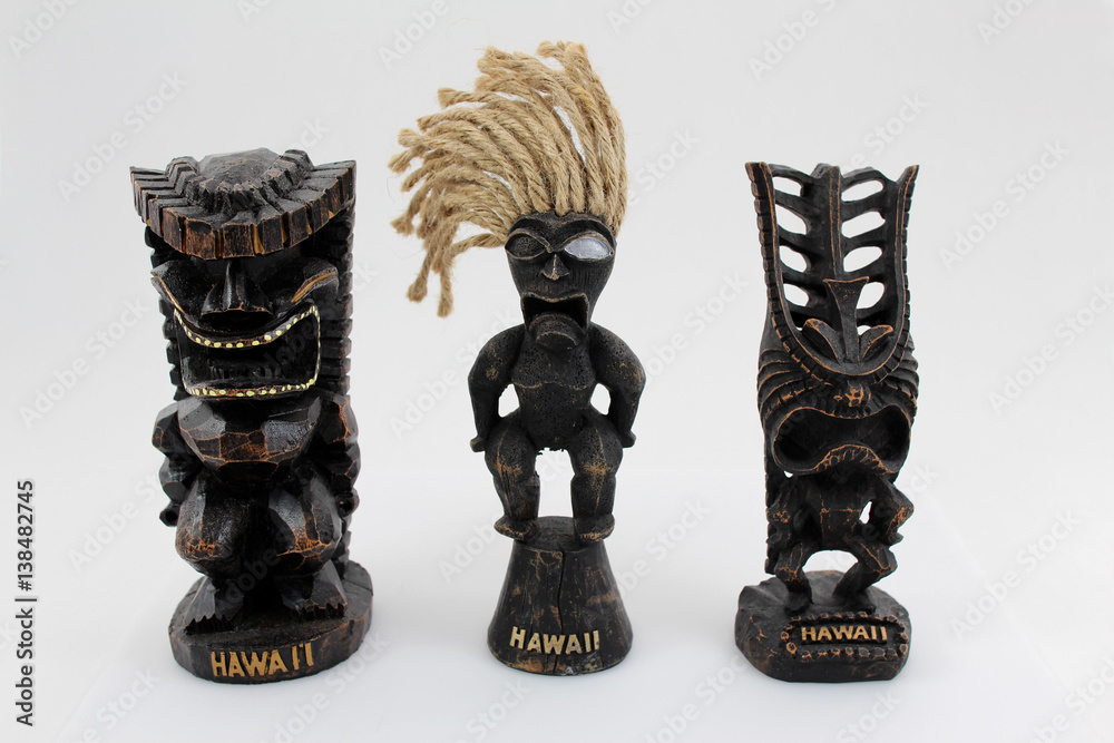 Hawaiian Tiki statues Tiki God of money, family God, and God of Long