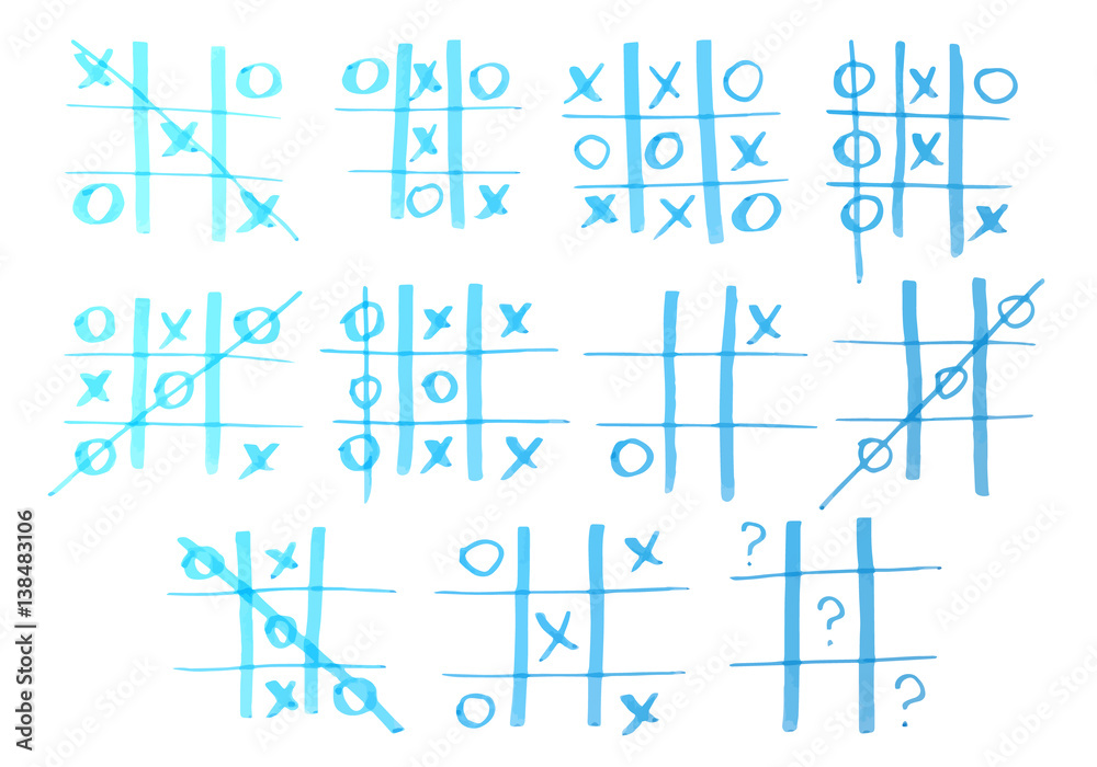 Set of tic-tac-toe drawn by marker. Set of tic-tac-toe drawn by marker.
