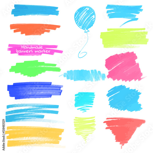 Color highlight stripes, banners drawn with markers. Stylish highlight elements for design.