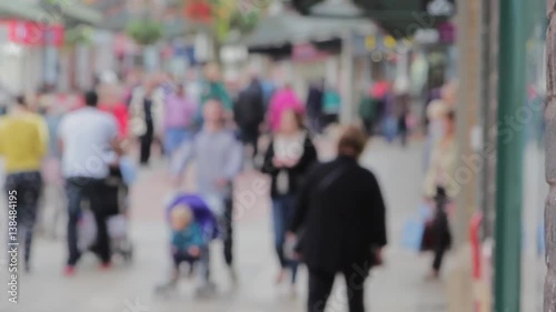 Large Anonymous Crowd Walking Busy Lichfield Town Centre Precinct Street