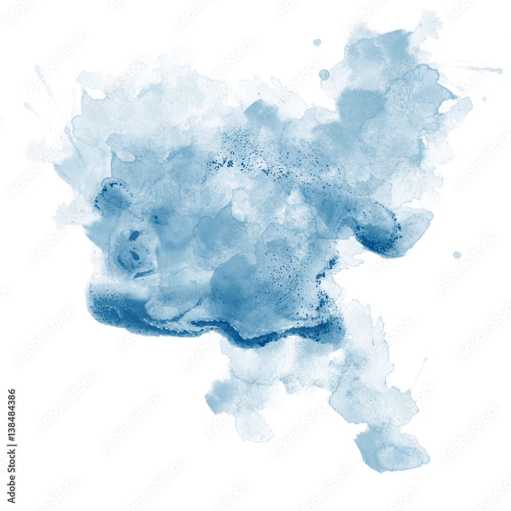 Blue watercolor blotches isolated on white background.