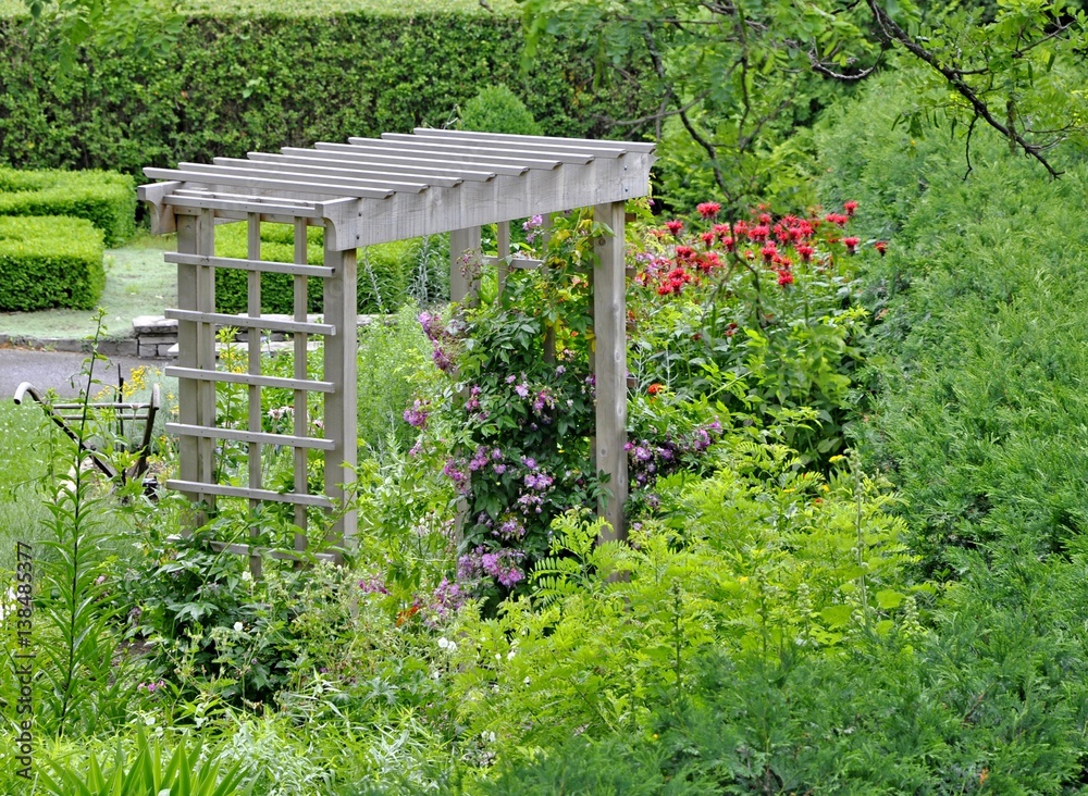 Obraz premium wooden arbor in a lush Summer garden