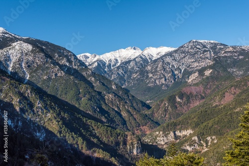 Olympus mountain in Greece, the Enipeas gorge and the highest peak mytikas in the background