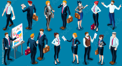 Isolated Group of Diverse Isometric Business People. 3D meeting infograph crowd with standing walking casual people icon set. Conference handshake hand shake lot collection vector illustration