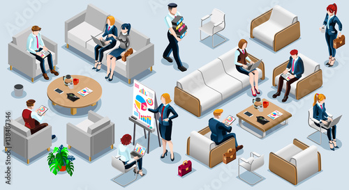 Isometric people isolated meeting staff infographic. 3D Isometric boss person icon set. Creative design vector illustration collection