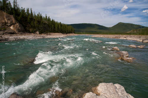 Rapids area on a mountain river. River Omulevka. Yakutia. Russia. photo