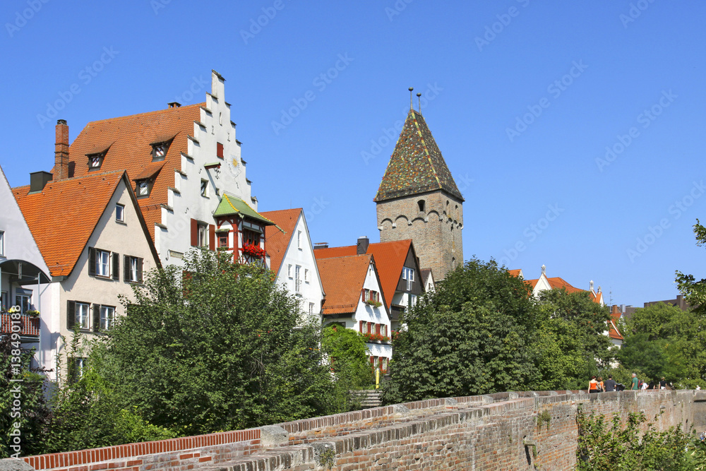 Metzgerturm built 1349, der schiefe Turm and the city wall in Ulm, Baden-Wurttemberg, Germany, Europe