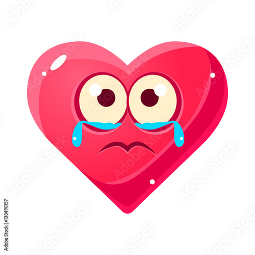 Crying Upset Emoji, Pink Heart Emotional Facial Expression Isolated Icon With Love Symbol Emoticon Cartoon Character