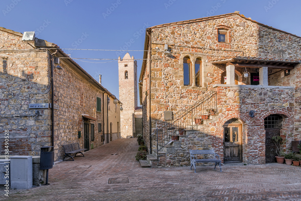Beautiful glimpse of the historic center of the ancient medieval village Montepescali, Grosseto, Tuscany, Italy