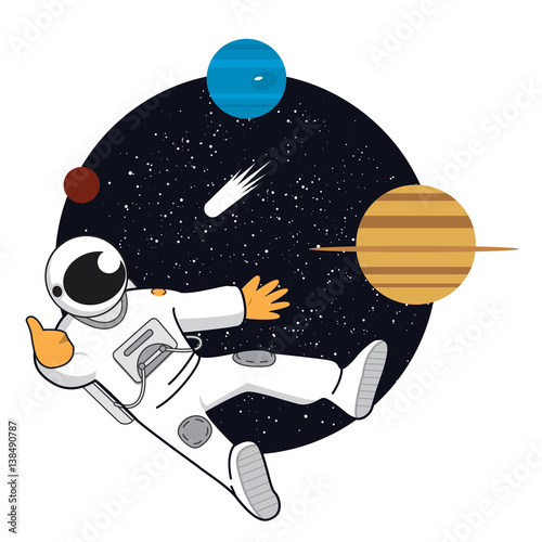 Space banner with astonaut, Neptune, Saturn, Uranus. Vector illustration photo