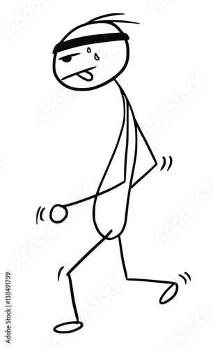 Vector Stickman Cartoon of Tired Jogging Man
