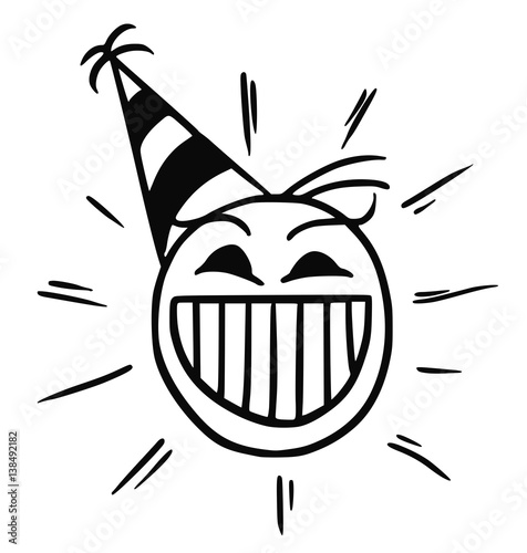 Vector Stickman Cartoon of Happy Smiling Head with Party Hat