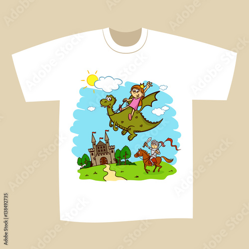 T-shirt Print Design Princess on Dragon