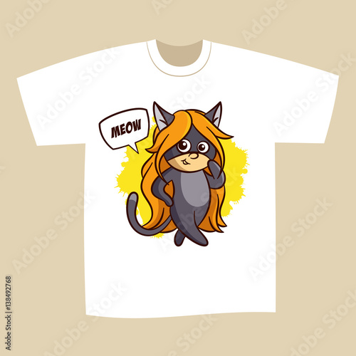 T-shirt Print Design Cat Girl