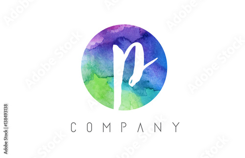 p Watercolor Letter Logo Design with Circular Brush Pattern
