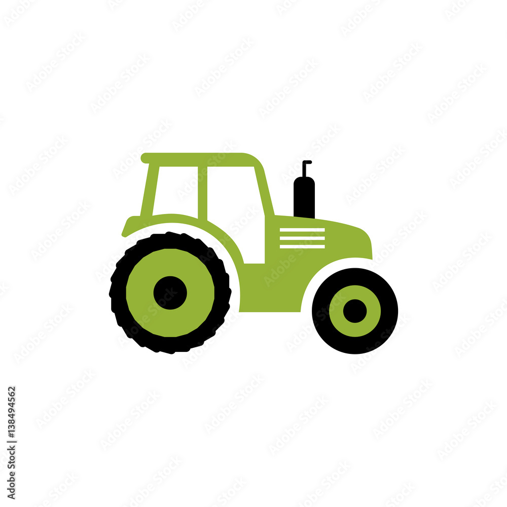 Tractor flat icon. Vector farm symbol. Isolated on white background