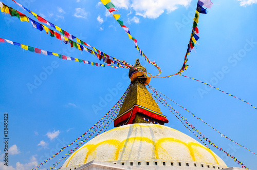 Bouddhanath stupa with colorful buddhist flags, Kathmandu, Nepal